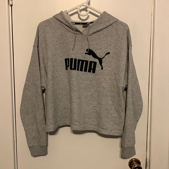 Puma EUC gray cropped hooded sweatshirt Size L - Picture 1 of 3